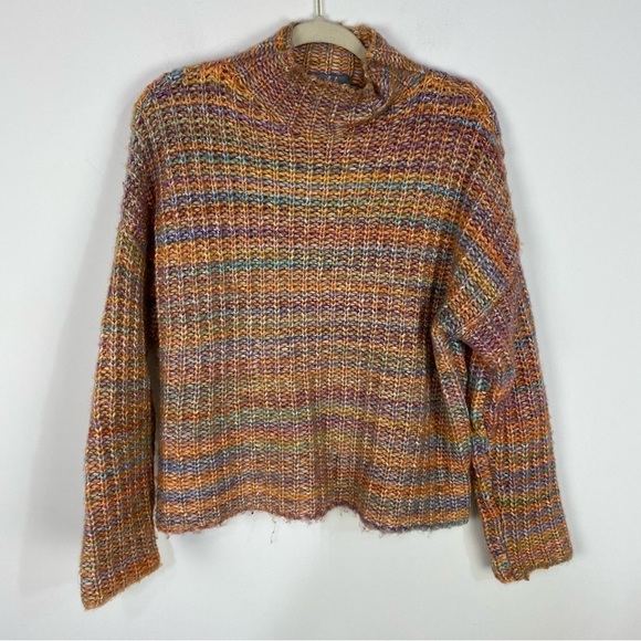 Marled orange multi color chunk knit mock neck sweater spring summer boho - Picture 1 of 4